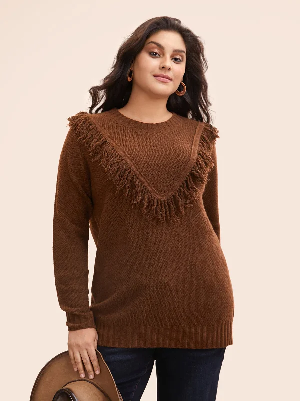 Sports Fitness Wear Tassel-Front High Neck Pullover