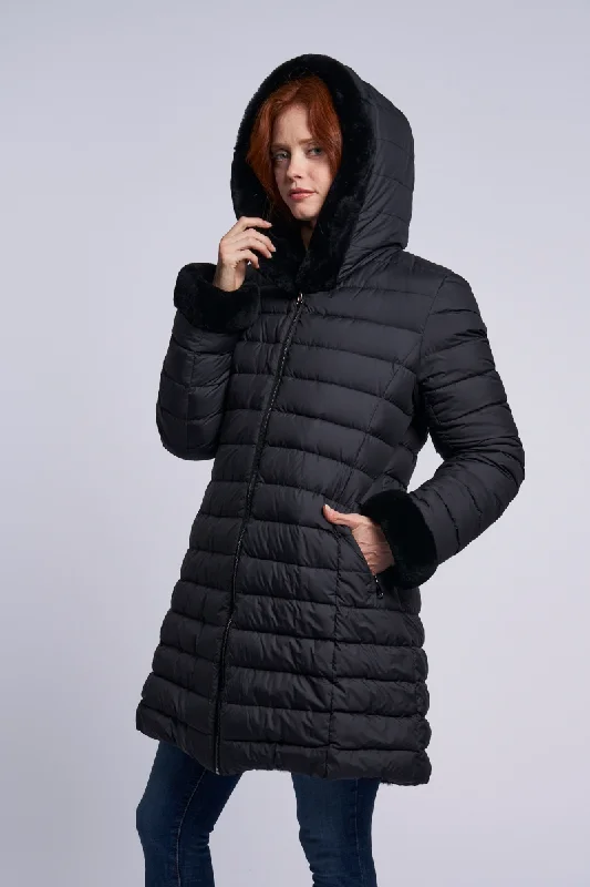 Single item design 4255HD Hooded down coat reverses to genuine shearling just 2 left   1/L  1/XL   $275
