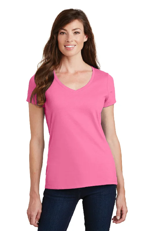 Unique prints Port & Company Womens Fan Favorite Short Sleeve V-Neck T-Shirt - New Pink Unique prints Port & Company Womens Fan Favorite Short Sleeve V-Neck T-Shirt - New Pink
