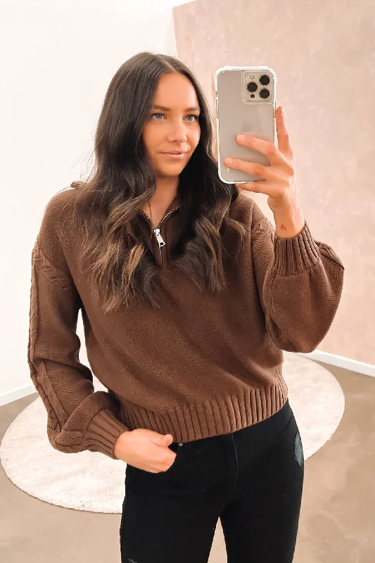 Ultra-lightweight Amelie Half Zip Knit Brown