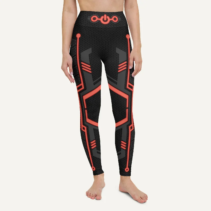 Single-shoulder Neck Design Futuristic Sci-Fi Red High-Waisted Leggings