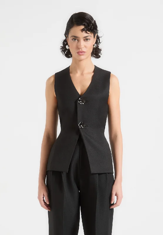 Hip-hop Style Cinch Waistcoat with Oversized Buttons - Black