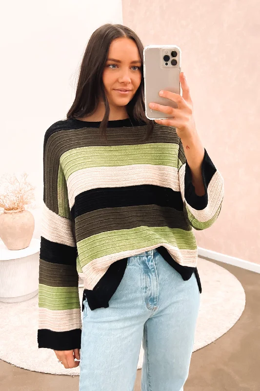 Creative Style Shevonne Knit Green Multi Stripe