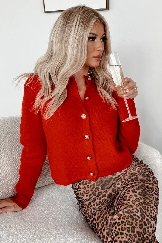 Sports Jacket Posh Presentation Buttoned Cardigan (Red)