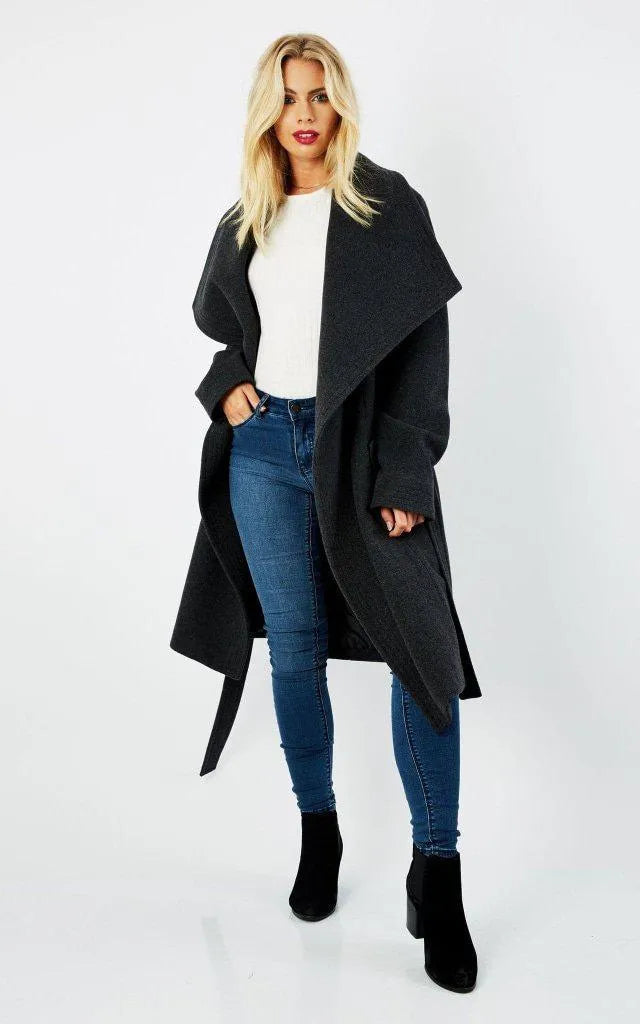 Street Letter Style Wool Blend Large Lapel Duster Coat