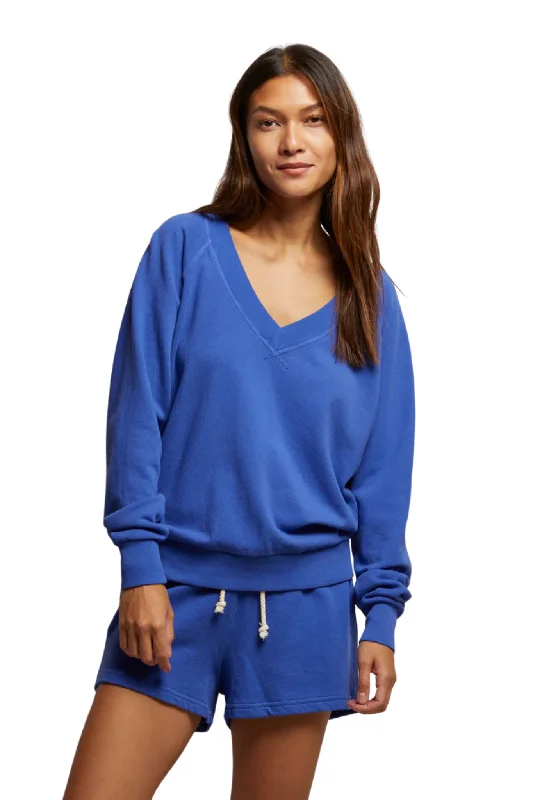 Retro Woolen Jacket Sinead V-Neck Sweatshirt in Violet Blue
