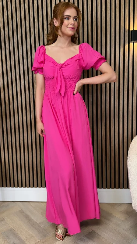 Sports Yoga Style Dominique Pink Tie Detail Midi Dress