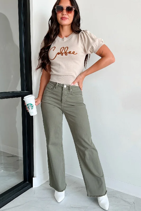 Elegant Style Afton Wide Leg Frayed Hem YMI Jeans (Olive)