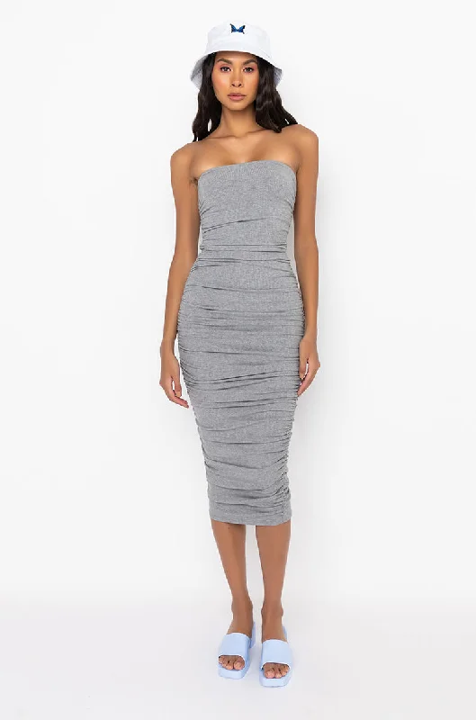 Classic Series CAN'T GET ENOUGH EXTRA RUCHED MIDI DRESS HEATHER GREY