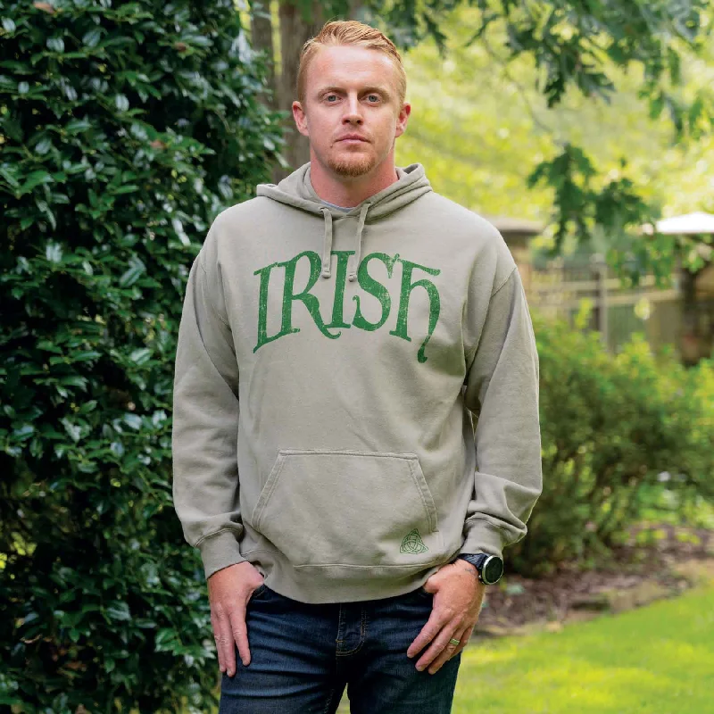 Sports Comfort Style Irish Comfortwash Hoodie with Trinity on Pocket, Grey