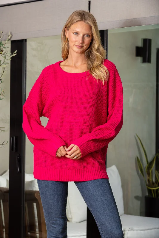 Cool Style FUCHSIA CABLE KNIT LONG SLEEVES SWEATER SW5005