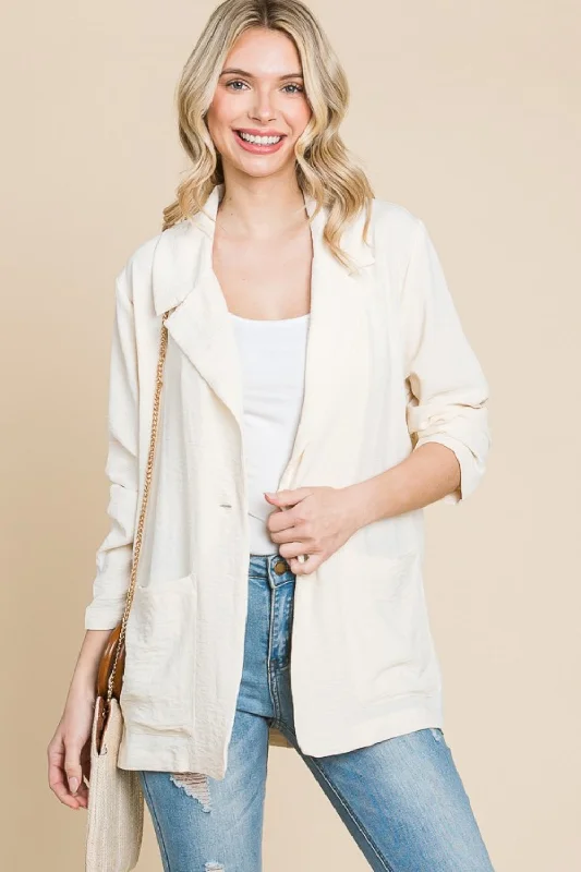 Design sense Culture Code One Button Long Sleeve Blazer with Pockets