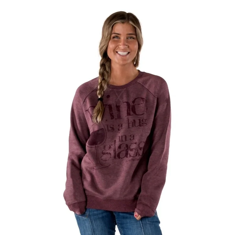 Fashionable and casual Cowgirl Tuff Western Sweatshirt Womens Hug In A Glass Wine SIG2035 Fashionable and casual Cowgirl Tuff Western Sweatshirt Womens Hug In A Glass Wine SIG2035