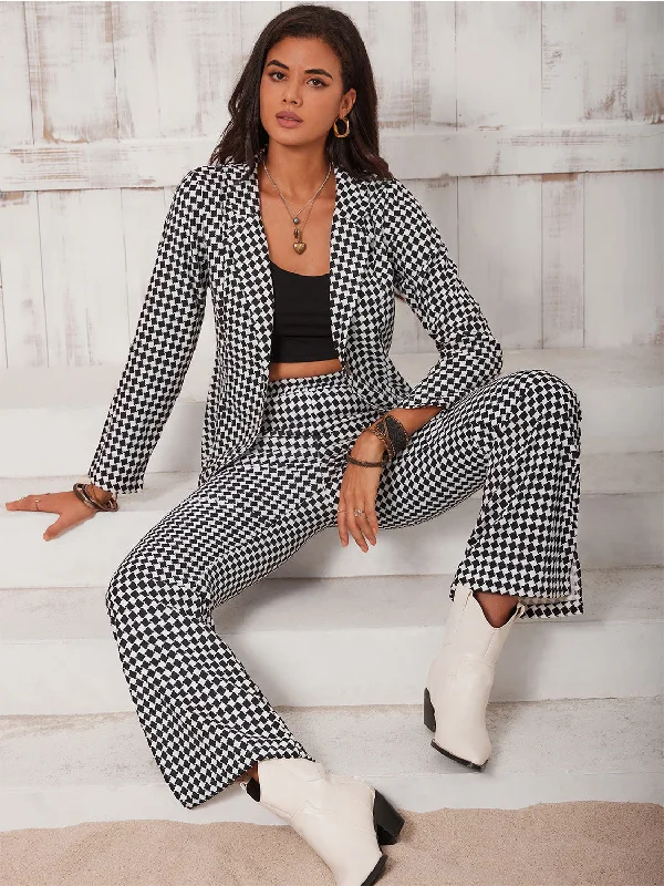 Simple research Checkered Blazer & Slit Pants Set