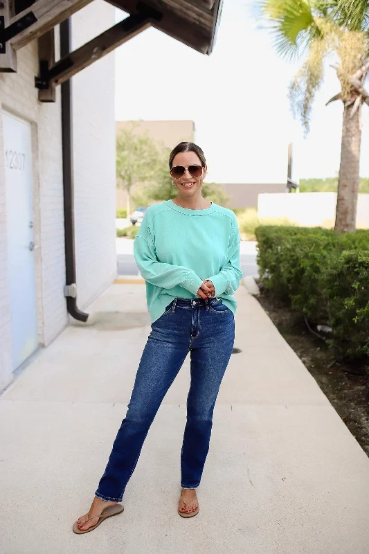 Letter embroidery Estelle High Waist Thermal Straight Jeans
