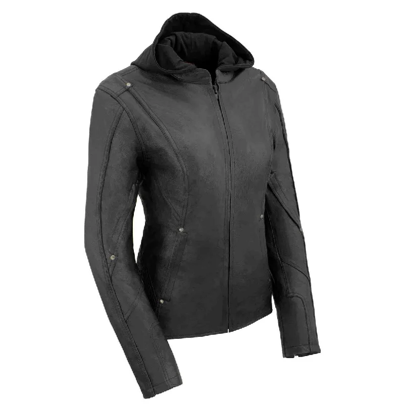 Wandering freely Milwaukee Leather MLL2555 Women's Black 3/4 Hooded Leather Jacket with Side Stretch Wandering freely Milwaukee Leather MLL2555 Women's Black 3/4 Hooded Leather Jacket with Side Stretch