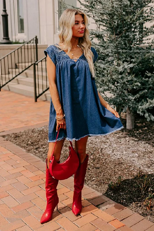 Noble Temperament Hayride Honey Denim Mini Dress in Dark Wash