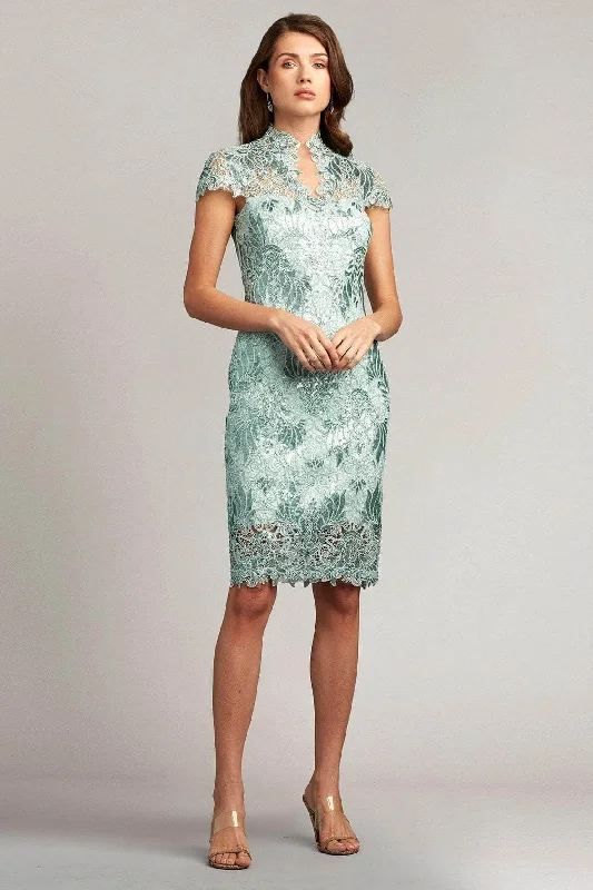 Street Personality Style Tadashi Shoji CBD23064M - Chinese Collared Midi Dress