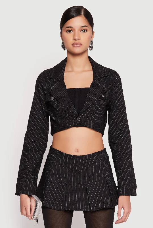 Slim Fit Almost Famous Pinstripe Cropped Blazer