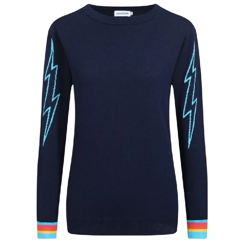 Design sense Women's dark blue Lightning vintage knit top