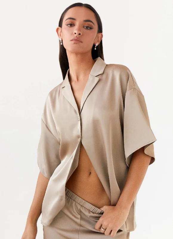 Sports Fitness Wear Palm Cove Satin Shirt - Mushroom