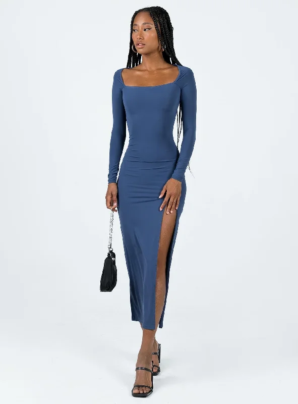 High-waisted pants style Hayward Long Sleeve Midi Dress Blue