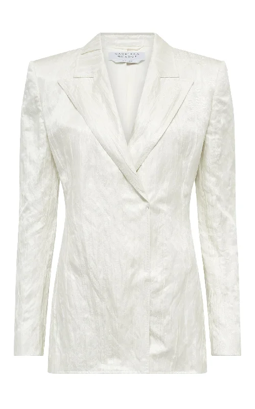 Warm Winter Series Mairi Blazer in Ivory Metallic Crinkled Silk