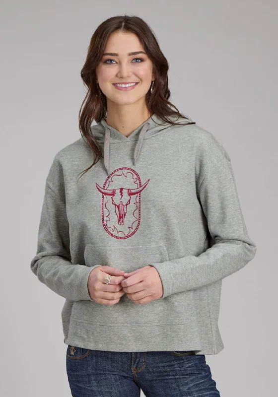 Boutique style Roper Womens Longhorn Fleece Grey Cotton Blend Hoodie