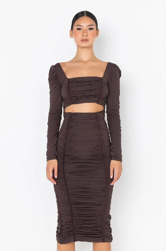 Hip-hop Style GOT THEM WONDERIN' LONG SLEEVE MIDI RUCHED DRESS