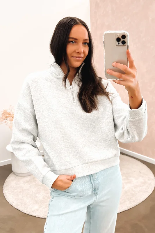 Black And White Style Carter Classic Zip Front Sweat Grey Marle