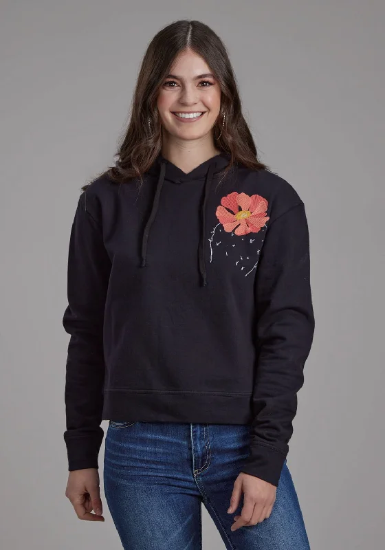 Street Style Roper Womens Twill Hood Flower Black 100% Cotton Hoodie