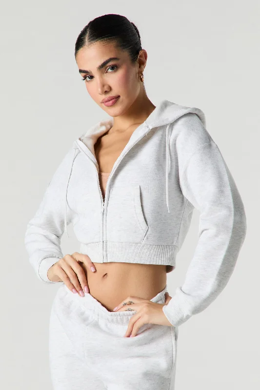 Casual And Versatile Active Fleece Cropped Zip-Up Hoodie