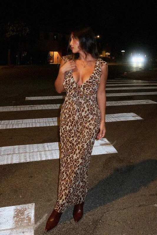 Low-key Luxury Sydney Leopard Sleeveless Ruffle Maxi Dress