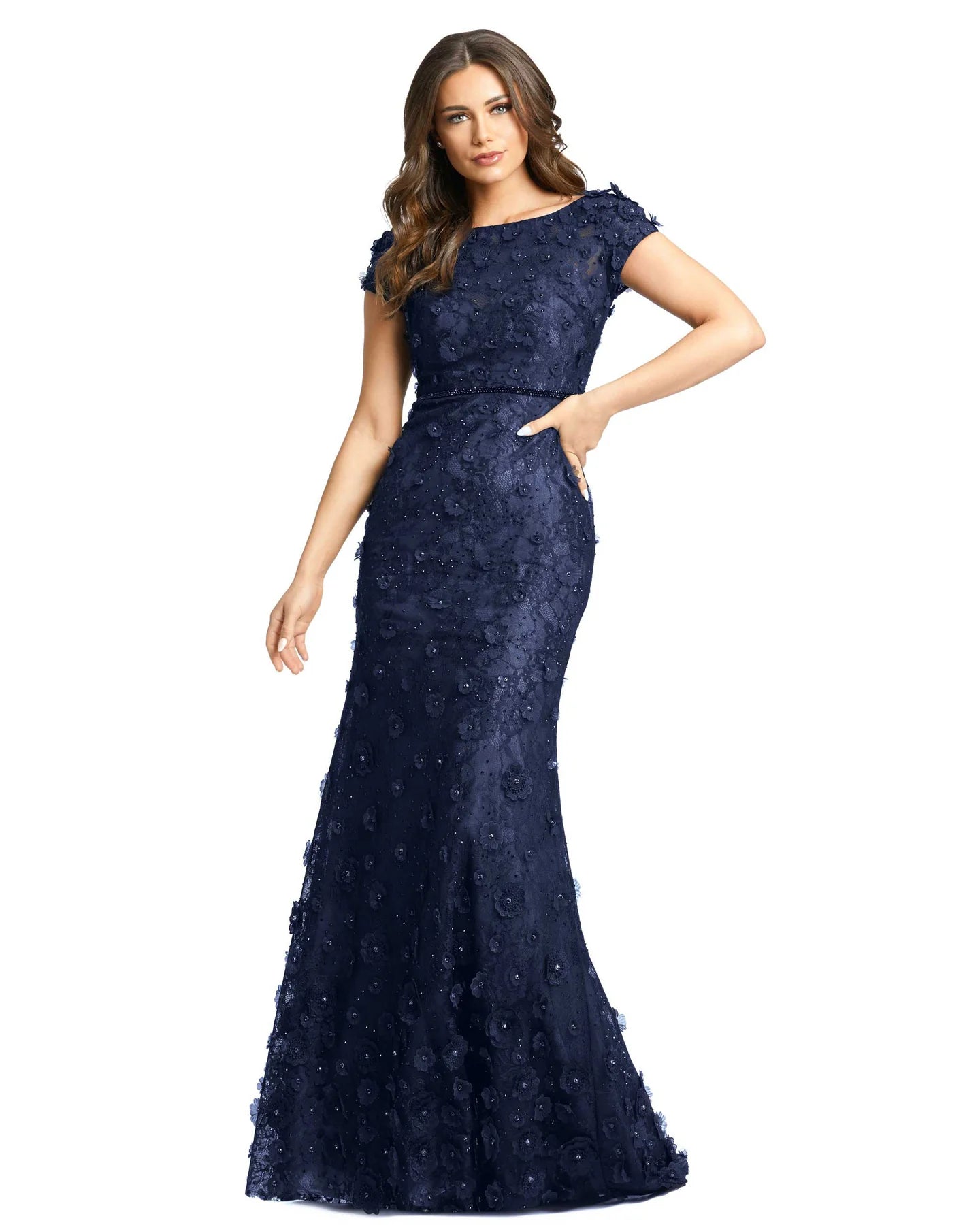 Retro Lace Fabric Mac Duggal - 67711 Bateau Floral Sheath Dress
