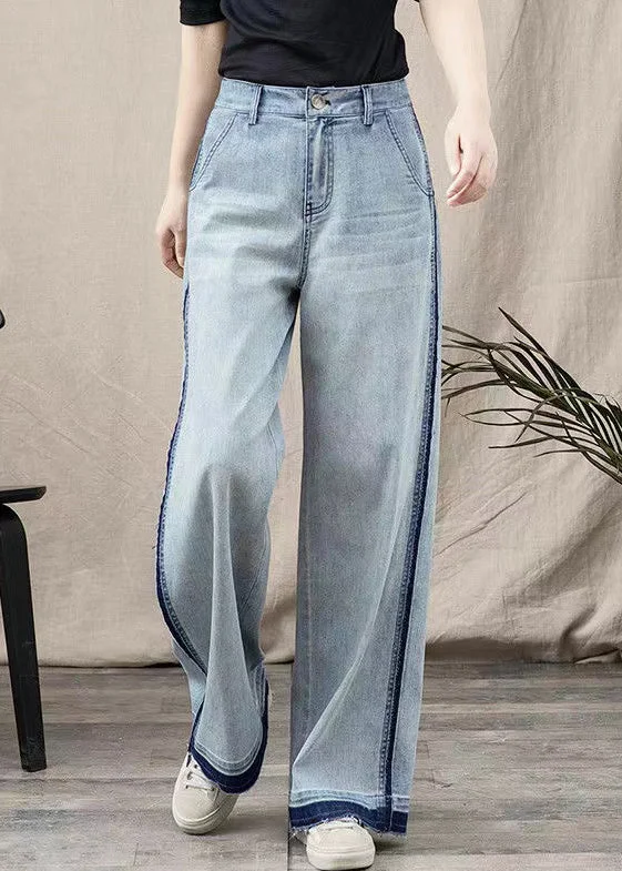 Advanced Customization Beautiful Blue Pockets Patchwork Denim Wide Leg Pants Spring