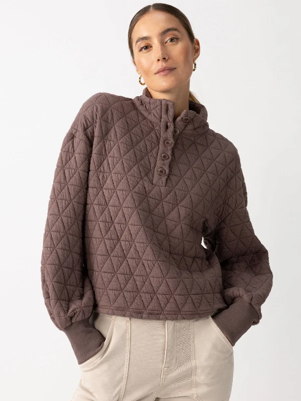 Street Style Quilted Button Up Popover Top Cocoa