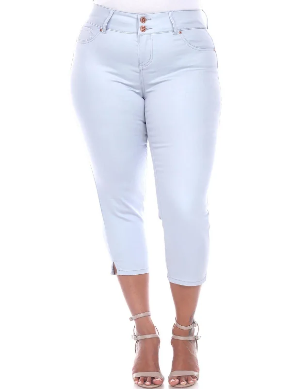 Street Vertical And Horizontal Design Plus Womens Stretch Denim Capri Jeans