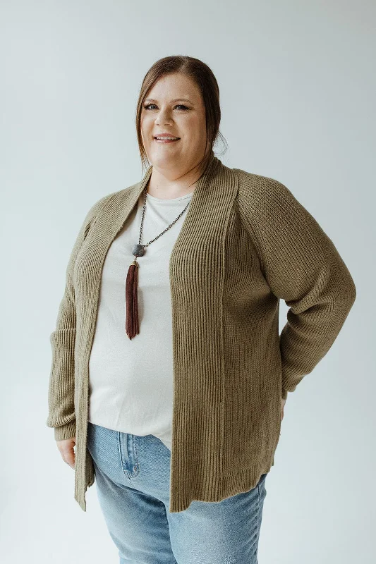Personalized print KNIT OPEN CARDIGAN IN MATCHA