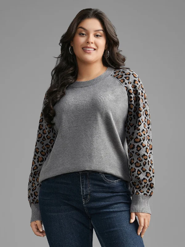 High-end atmosphere Leopard Print Raglan Sleeve Pullover
