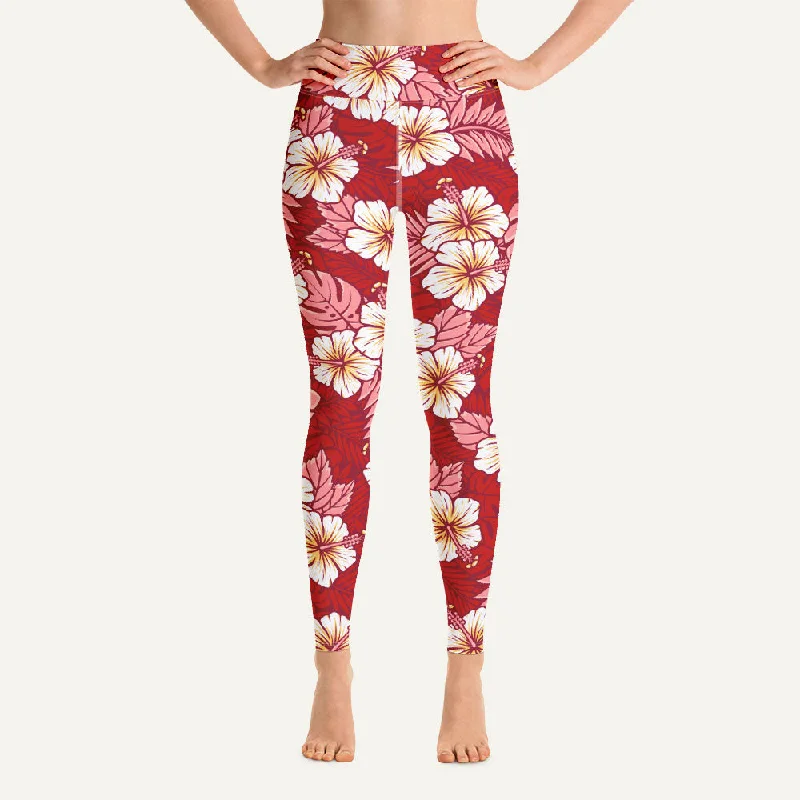 Minimal Style Hawaiian Aloha Red High-Waisted Leggings