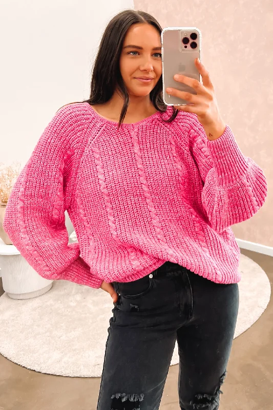 Letter embroidery Madelyn Knit Pink
