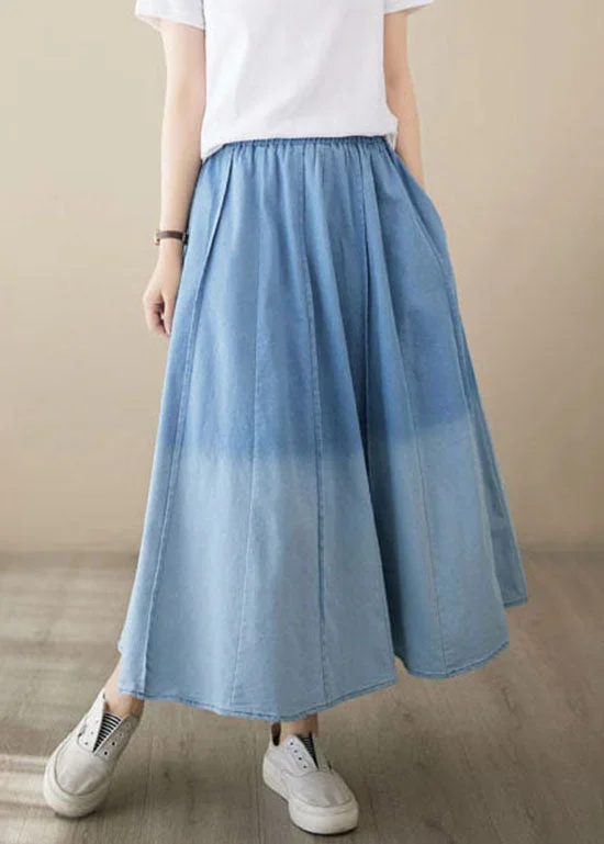Short skirt design Light Blue Pockets Patchwork Denim Skirts Wrinkled Summer