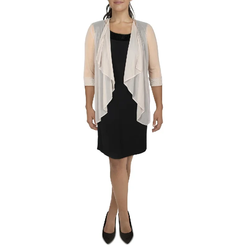 Black And White Style R&M Richards Womens Mesh Sheer Duster Blazer