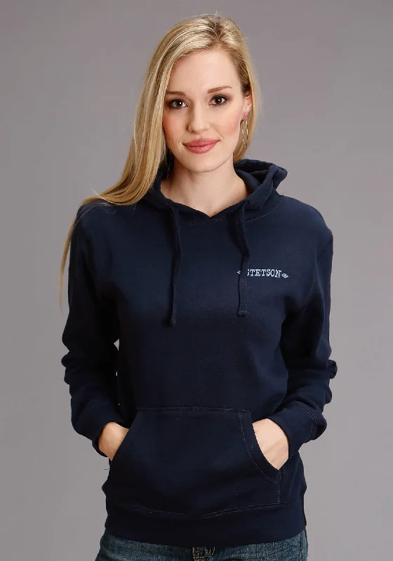 Minimal Style Stetson Womens Hankerchief Print Navy Cotton Blend Hoodie