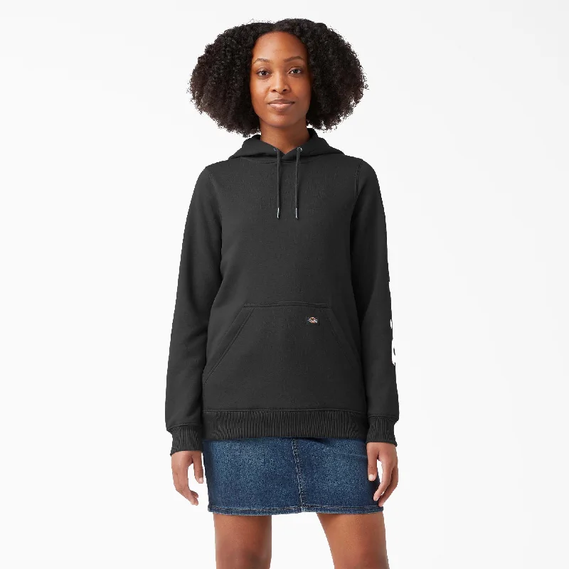 Free and comfortable Women's Water Repellent Sleeve Logo Hoodie, Black