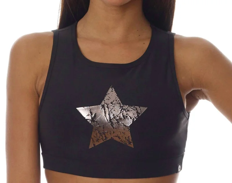 Windbreaker fashion Chrome Star Low Impact Sports Bra In Black