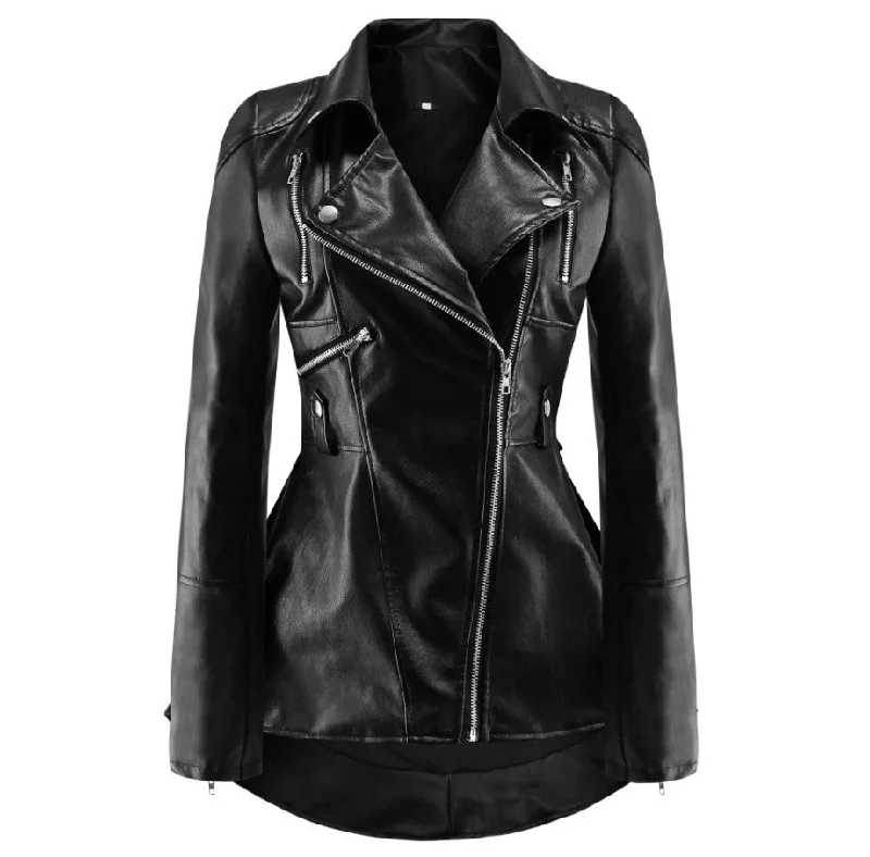 Alice style Fashion Ruffled Pu Leather Outerwear