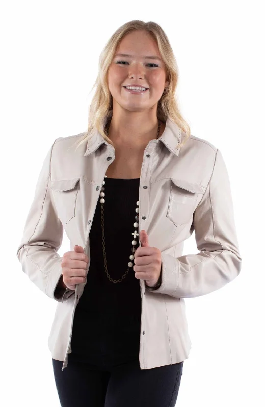 Single-shoulder Neck Design Scully Womens Contemporary Snap Vanilla Lamb Leather Leather Jacket L