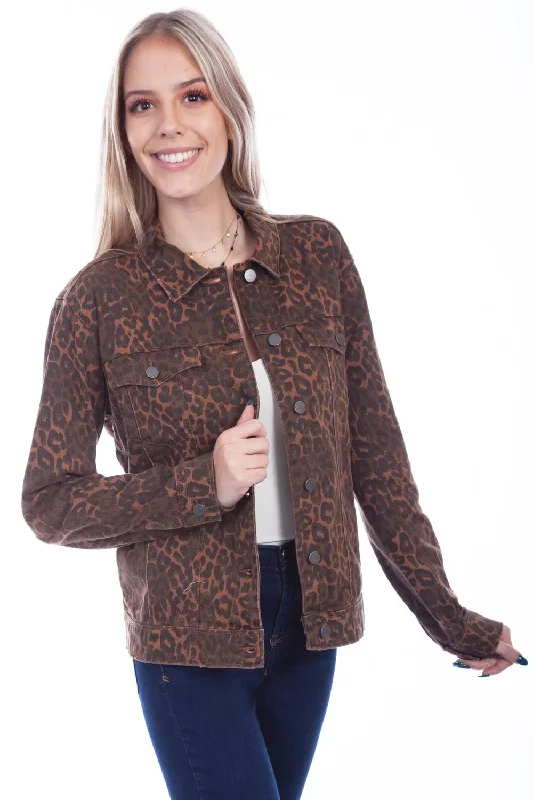 Sports fitness shoes Scully Womens Leopard Cotton Blend Denim Jacket L