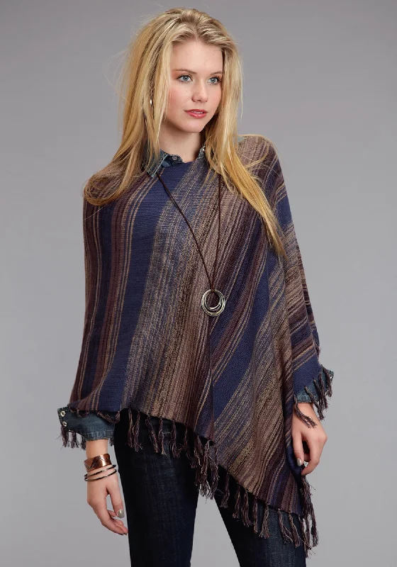 Moisture wicking Stetson Womens Asymmetrical Scoop Neck Blue Cotton Blend Poncho